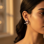 Load image into Gallery viewer, Silver Pearl & Ruby Flower Stud Earrings | Women's Floral Jewelry