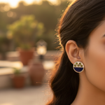 Load image into Gallery viewer, Silver Stud Earrings with Blue Enamel & Green Stone Accents