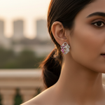 Load image into Gallery viewer, Silver Leaf Stud Earrings with Ruby & Diamond Accents