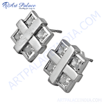 Load image into Gallery viewer, Silver square stud earrings with clear square cut crystals, perfect for women's fashion jewelry.