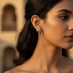 Load image into Gallery viewer, Silver Leaf Stud Earrings with Ruby & Sapphire Gemstones