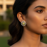 Load image into Gallery viewer, Silver Cats Eye Stud Earrings for Women | Floral Design