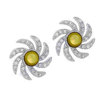 Load image into Gallery viewer, Silver Cats Eye Stud Earrings for Women | Floral Design