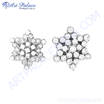 Load image into Gallery viewer, Silver snowflake stud earrings with sparkling crystals. Elegant jewelry for women.
