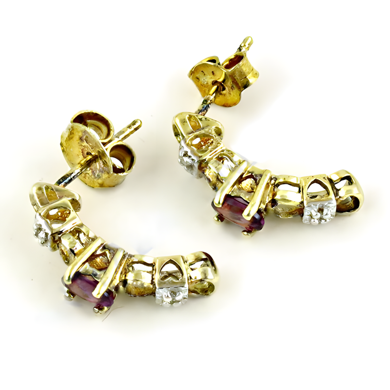 Elegant Garnet & Cubic Zirconia Gemstone Silver Gold Plated Earrings