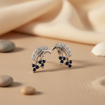 Load image into Gallery viewer, Silver Sapphire Stud Earrings for Women | Floral Design Jewelry