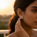Load image into Gallery viewer, Silver Square Stud Earrings with Red Stone | Women's Fashion Jewelry