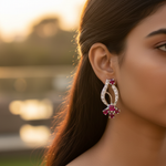 Load image into Gallery viewer, Ruby & Diamond Stud Earrings - Silver Jewelry for Women
