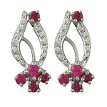 Load image into Gallery viewer, Ruby & Diamond Stud Earrings - Silver Jewelry for Women