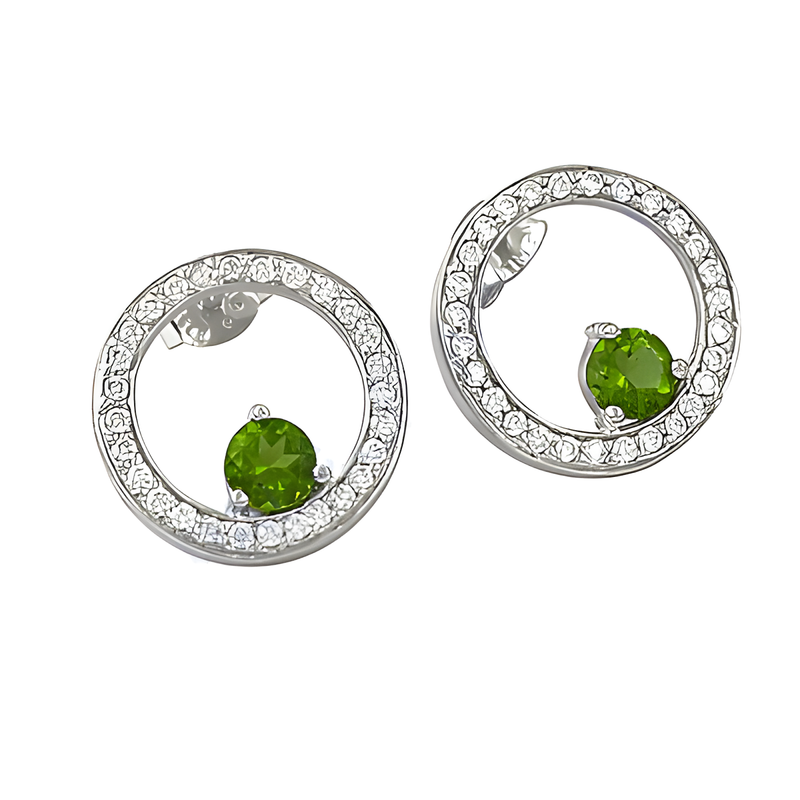Pretty Cubic Zirconia & Peridot Zircon Gemstone Silver Earrings