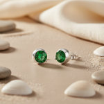 Load image into Gallery viewer, 925 Silver Green Emerald Stud Earrings | Women's Jewelry Gift