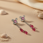 将图像加载到图库查看器中, Silver Dangle Earrings with Pink Gemstones | Women's Jewelry Gift