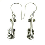 将图像加载到图库查看器中, 925 Silver Violin Earrings with Black Gemstones for Women