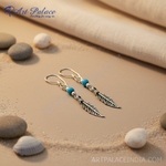 Load image into Gallery viewer, 925 Silver Turquoise Feather Earrings for Women | Dangle Earrings