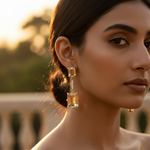 Load image into Gallery viewer, gold plating Citrine Drop Earrings | Rectangular Stone Dangle Jewelry