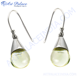 Load image into Gallery viewer, Silver dangle earrings with yellow gemstone teardrop shape, for women.