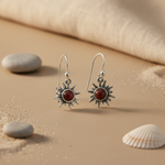 将图像加载到图库查看器中, 925 Silver Sunburst Earrings with Red Gemstone | Women's Jewelry