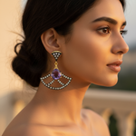 Load image into Gallery viewer, gold plating & Amethyst Fan Earrings | Gemstone Dangle Earrings for Women