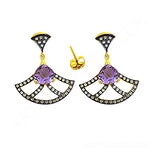 Load image into Gallery viewer, gold plating & Amethyst Fan Earrings | Gemstone Dangle Earrings for Women