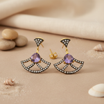 Load image into Gallery viewer, gold plating & Amethyst Fan Earrings | Gemstone Dangle Earrings for Women