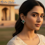 Load image into Gallery viewer, Emerald Stud Earrings in Silver | Gemstone Jewelry for Women