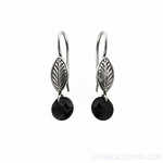 将图像加载到图库查看器中, 925 Silver Leaf Black Onyx Drop Earrings for Women