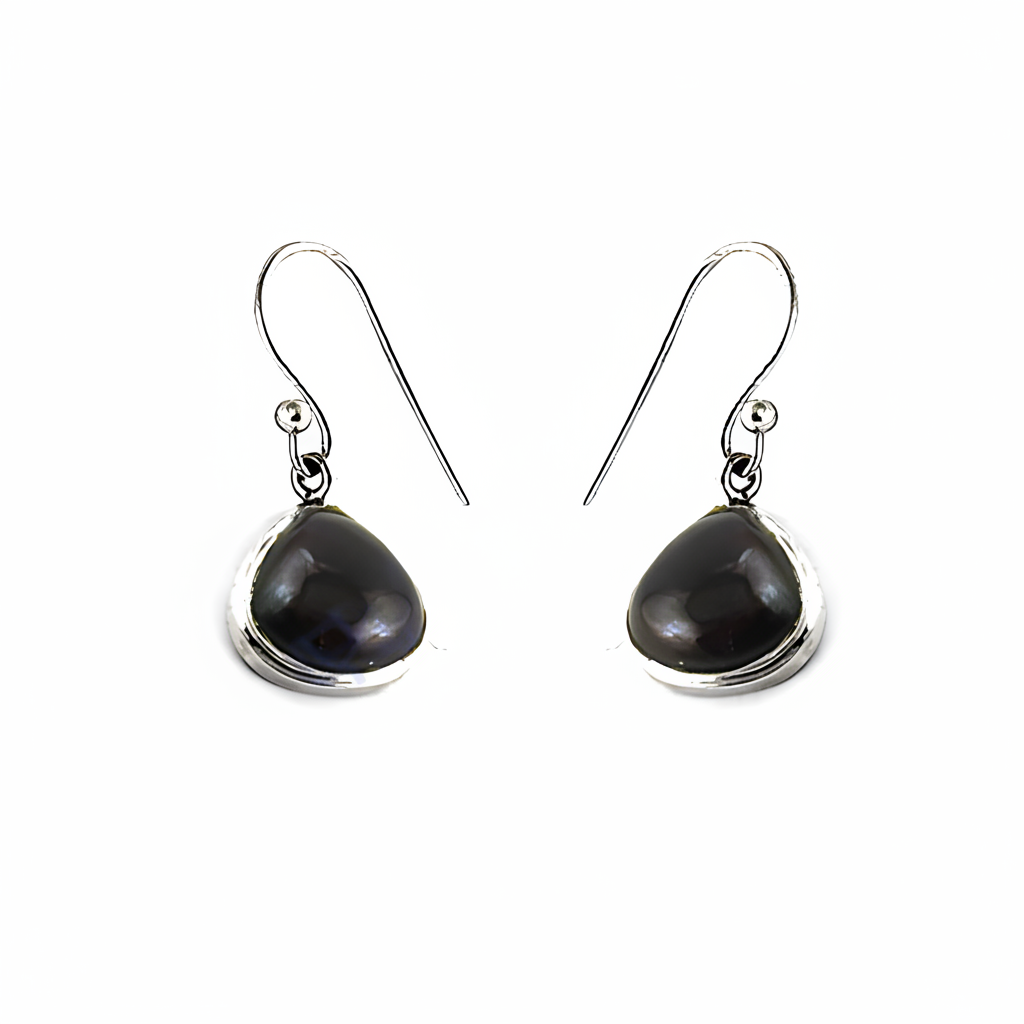 Black pearl teardrop earrings | sterling silver | for women