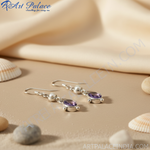 Load image into Gallery viewer, 925 Silver Amethyst & Pearl Drop Earrings for Women | Gift