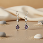 将图像加载到图库查看器中, 925 Silver Amethyst & Pearl Drop Earrings for Women | Gift