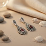 Load image into Gallery viewer, 925 Silver Marcasite & Red Coral Teardrop Earrings for Women