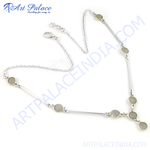 Load image into Gallery viewer, Sterling silver chain necklace with light gray moonstone gemstones, minimalist style