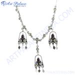 Load image into Gallery viewer, Sterling silver moonstone pendant necklace with a detailed design. Features a central amethyst stone and multiple moonstone accents.