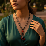 Load image into Gallery viewer, Black Beaded Necklace with Red Gemstones | Women's Fashion Jewelry