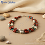 Load image into Gallery viewer, Coral & Turquoise Bead Necklace | 925 Silver | Women's Gift