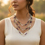 Load image into Gallery viewer, Multi-Strand Gemstone Necklace for Women | Amethyst & Quartz