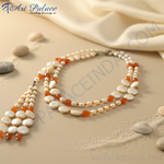Load image into Gallery viewer, Multi-Strand Pearl & Carnelian Bead Necklace | Statement Jewelry
