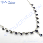 Load image into Gallery viewer, Sterling silver necklace with blue teardrop gemstones, perfect for women's daily wear or special occasions