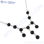 Load image into Gallery viewer, Sterling silver necklace with black onyx gemstones, a beautiful and elegant jewelry piece for women.