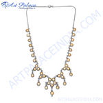 Load image into Gallery viewer, Elegant silver necklace with round pearl gemstones, perfect for women's fashion and gifting.