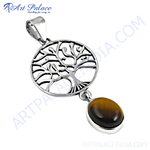 Load image into Gallery viewer, 925 silver tree of life pendant necklace with a tiger eye gemstone.