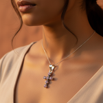 将图像加载到图库查看器中, 925 Sterling Silver Pink Gemstone Cross Pendant | Women's Jewelry