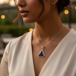 将图像加载到图库查看器中, 925 Silver Onyx Triangle Pendant Necklace | Women's Jewelry Gift
