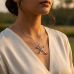 Load image into Gallery viewer, Silver Cross Pendant with Amethyst Gemstones | Women's Jewelry