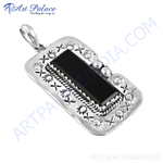 Load image into Gallery viewer, Sterling silver pendant with a black onyx gemstone center and intricate design detailing