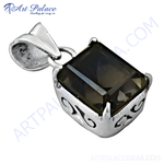 Load image into Gallery viewer, 925 sterling silver smoky quartz pendant with a dark brown gemstone.