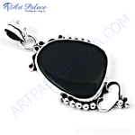 Load image into Gallery viewer, 925 sterling silver onyx pendant necklace with a large black gemstone