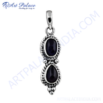 Load image into Gallery viewer, Sterling silver pendant featuring two black onyx gemstones, perfect for women's jewelry.