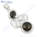 Load image into Gallery viewer, Sterling silver pendant featuring three smoky quartz gemstones, ideal for women's daily wear