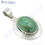 Load image into Gallery viewer, 925 sterling silver oval turquoise pendant with a unique gemstone design, green and silver.
