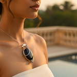 Load image into Gallery viewer, 925 Silver Black Onyx Pendant with Amethyst Accents